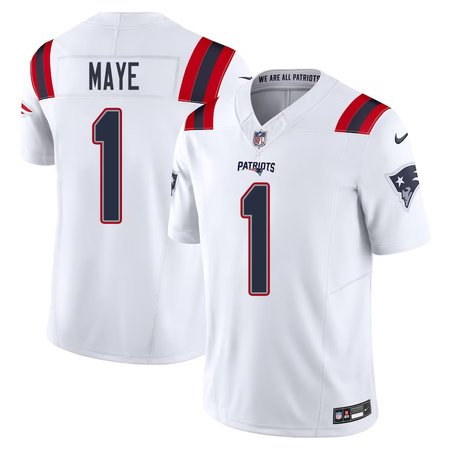 Men's New England Patriots Drake Maye Nike White 2024 NFL Draft First Round Pick Player F.U.S.E. Vapor Untouchable Limited Stitched Football Jersey